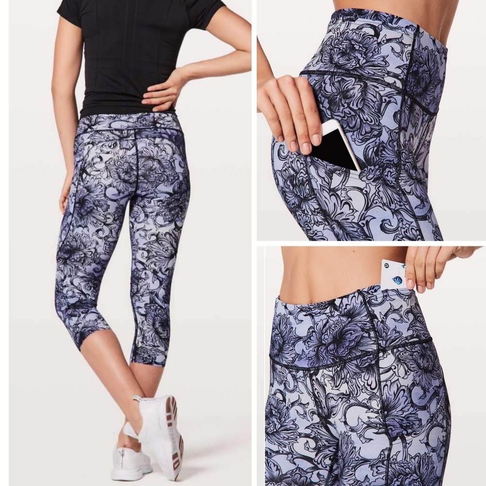 Lululemon Fast & Free Crop II 19” Nulux Hanakotoba Starlight Multi Pockets